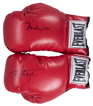 Lot of (2) Muhammad Ali and Joe Frazier Autographed Red Everlast Boxing Gloves (2 Different) (PSA/DNA)